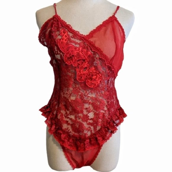 Victoria's Secret Other - Vtg. Victoria's Secret Gold Label Red Lace Teddy L